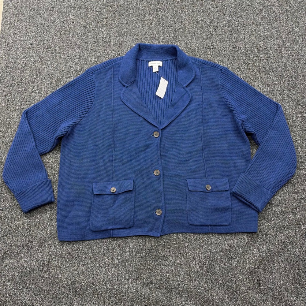Lands End Drifter Cardigan Sweater Blazer Womens 2X Blue NEW coastal grandma